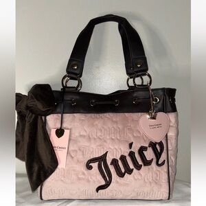 NEW! JUICY COUTURE Vintage Dreams Velour Tote Bag in Dusty Blush Pink
